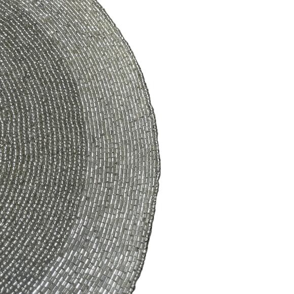 TIRAMISU Hand Beaded Placemat 15in Metallic SILVER Holiday Glam Decor New - Picture 6 of 14